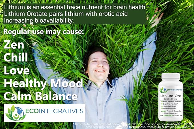 Lithium Oro 5mg Supports Healthy Mood Emotional Wellness Behavior and Memory. Bioavailable 100 Caps (Elemental Lithium Orotate) (5)