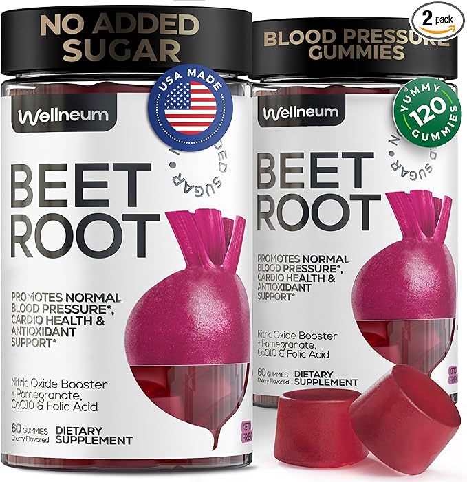 Beets for High Blood Pressure 120 Pcs (2 Pack) - Beet Root Chews with Pomegranate Juice Powder - Nitric Oxide Gummies for Energy Cardio Health - Gummy Supplement for Men and Women - Sugar Free