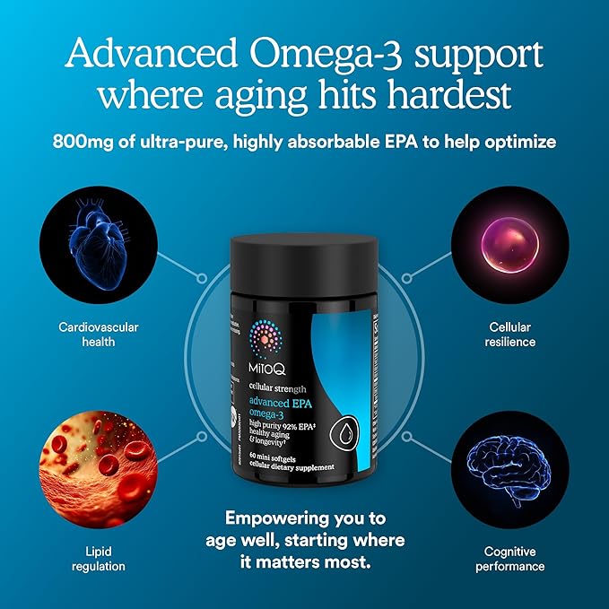 MitoQ Advanced EPA Omega-3 – High-Purity 800mg EPA Fish Oil Supplement | with Vitamin K2 D3 E | Cardiovascular Brain Cellular Support | No Fishy Aftertaste | 60 Softgels