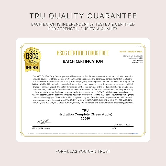 TRU Supplements Hydration Complete BCAA Plant Based Amino Acids + Pink Himalayan Salt Electrolytes &amp L-Carnitine Vegan Zero Calories No Artificial sweeteners 24 Servings Green Apple