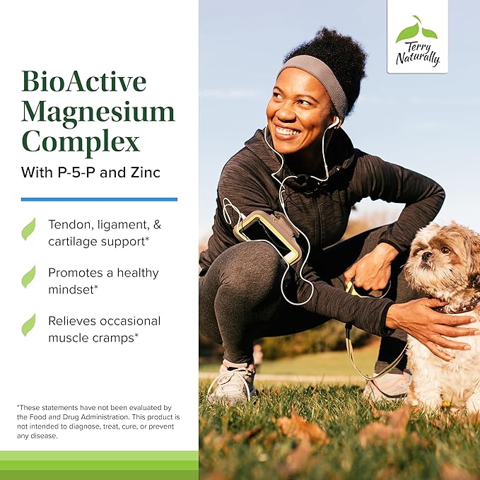 Terry Naturally BioActive Magnesium Complex - Bone &amp Heart Health Support - Supplement with Vitamin B6 Zinc &amp Magnesium - Pyridoxal-5-Phosphate Vegan Capsule Supplement - 120 Capsules