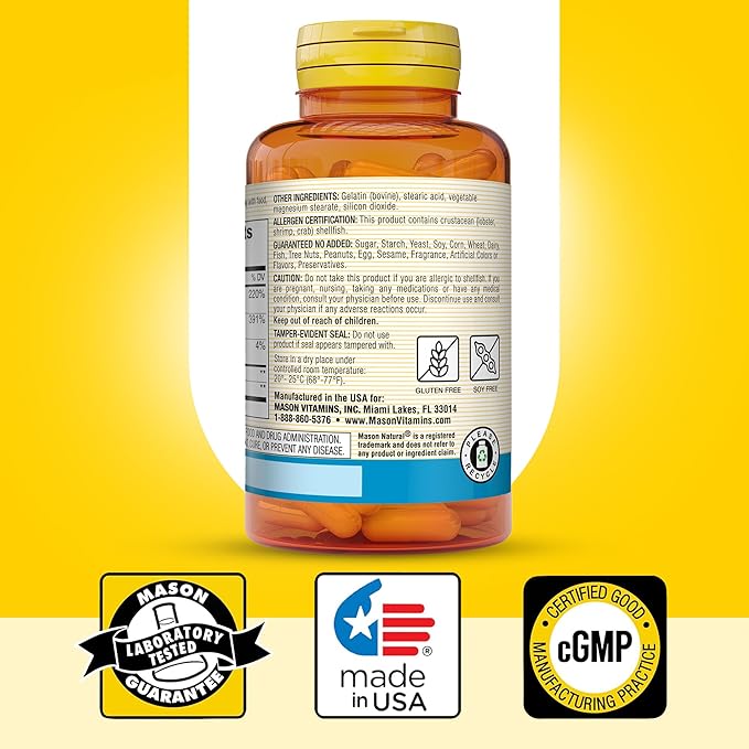 MASON NATURAL Glucosamine Chondroitin 1500/1200 with Vitamin C Supports Joint Health for Normal Flexibility &amp Mobility* 100 Capsules 1 Month Supply
