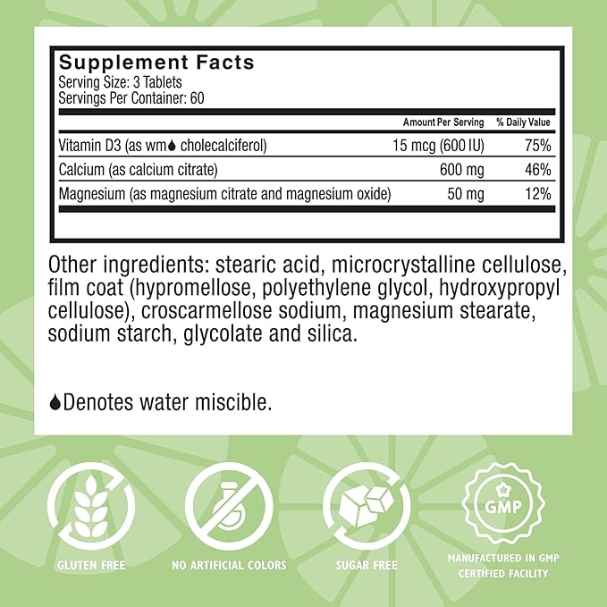Celebrate Vitamins Calcium Plus – 600mg Calcium Citrate 600 IU Vitamin D3 &amp 50mg Magnesium for Post Bariatric Surgery - Gluten-Free &amp Sugar-Free - 180 Non-Chewable Tablets