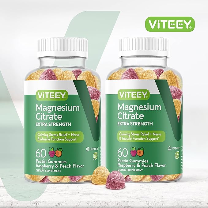 VITEEY Magnesium Gummies for Adults - 170mg of Magnesium Citrate Gummy for Calm Sleep Nerve &amp Muscle Function Support - Vegan Gluten Free - 120 Count