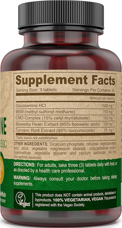 DEVA Vegan Glucosamine-MSM-CMO &amp Turmeric Supplement - Gluten Free Plant Based Nutritional Supplement - 90 Tablets (Pack of 2)