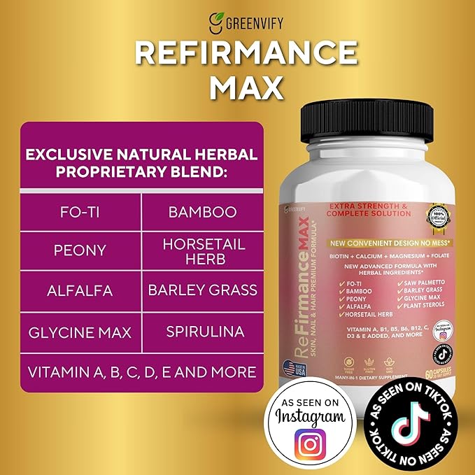 ReFirmanceMax Hair Growth Supplement 60 Capsules with Biotin 5000mcg Vitamins B12 Calcium Saw Palmetto 30 Day Supply (2)