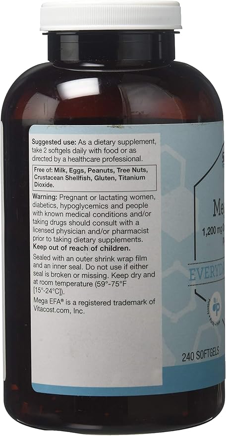 Vitacost Synergy Mega EFA® Mini Gels - 1200 mg per serving Omega 3 EPA &amp DHA Natural Strawberry -- 240 Softgels