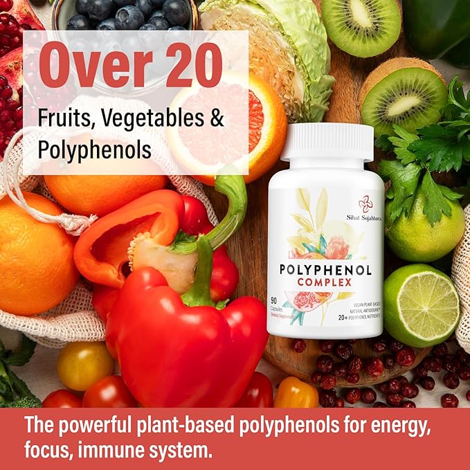 67500 MG Polyphenols Supplement - Powerful Antioxidants &amp Polyphenol for Age Defense Polyphenol Superfood Quercetin Resveratrol Plant-Based &amp Energy Immune Support 180 Capsules