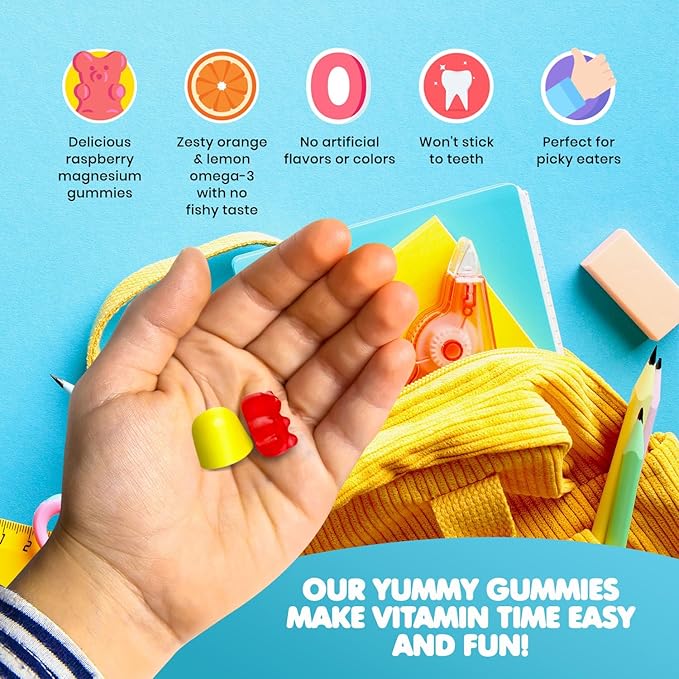 DR. MORITZ Calm Magnesium Gummies for Kids (60 Count 2 Pack) and Kids Omega 3 Gummies (90 Count) Bundle - Low Sugar Vegetarian No Fish Oil