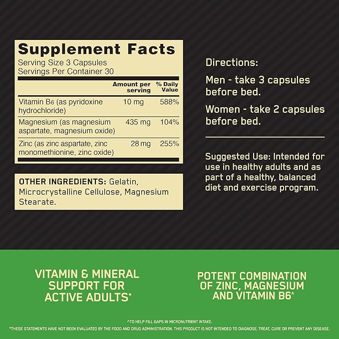 Optimum Nutrition Muscle Recovery and Endurance Supplement for Men and Women Zinc and Magnesium Supplement 90 Count