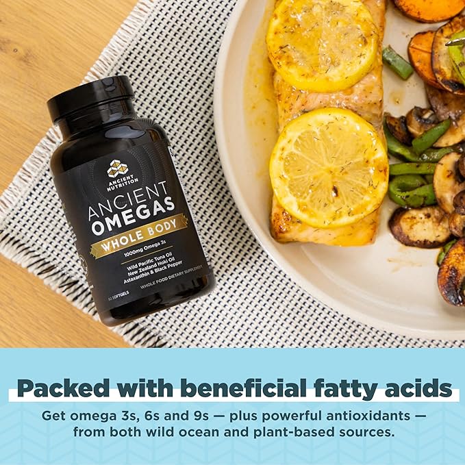 Ancient Nutrition Ancient Omegas Whole Body - ALA DHA EPA from Wild Caught Fish - 90 Capsules