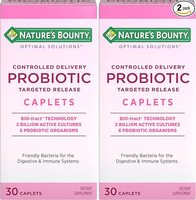 Nature's Bounty Probiotic Controlled Delivery Dietary Supplement Supports Digestive Intestinal and Immune Health 30 Caplets 30 Total Servings (Pack of 2)