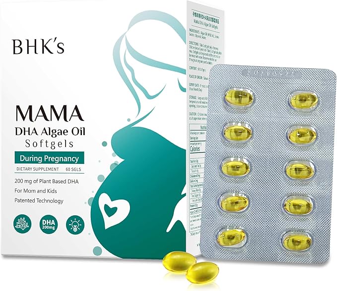 BHK's Prenatal Algae Oil DHA - 200mg Patented Life’sDHA for Expecting &amp Nursing Mothers - Supports Baby’s Brain Vision &amp Nervous System Development 60 Softgels