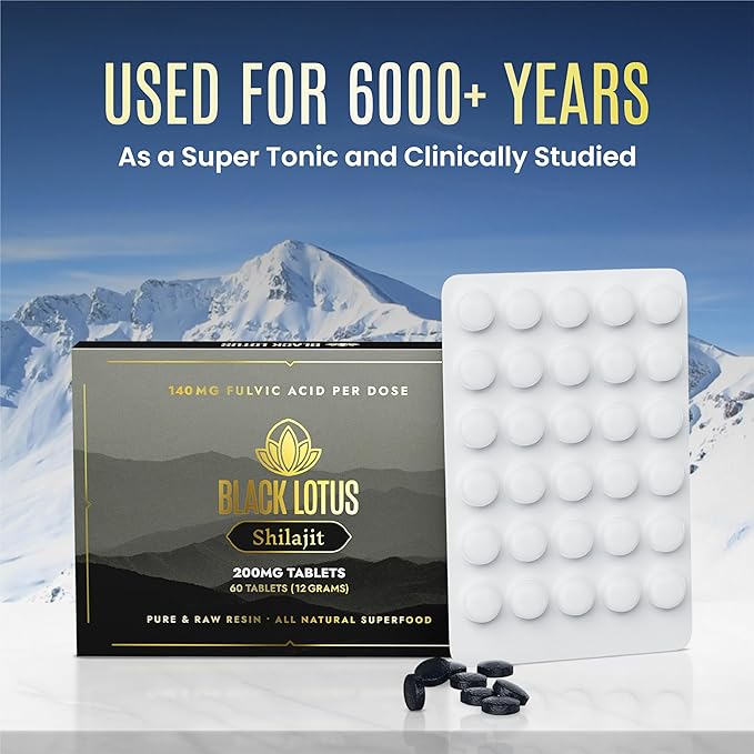 Black Lotus Shilajit Resin Tablets 60 Count 200mg Each 100% Pure Natural Shilajit for Men &amp Women with Amino Acids 140mg Fulvic Acid 85 Ionic Trace Minerals for Immune Support Focus Energy