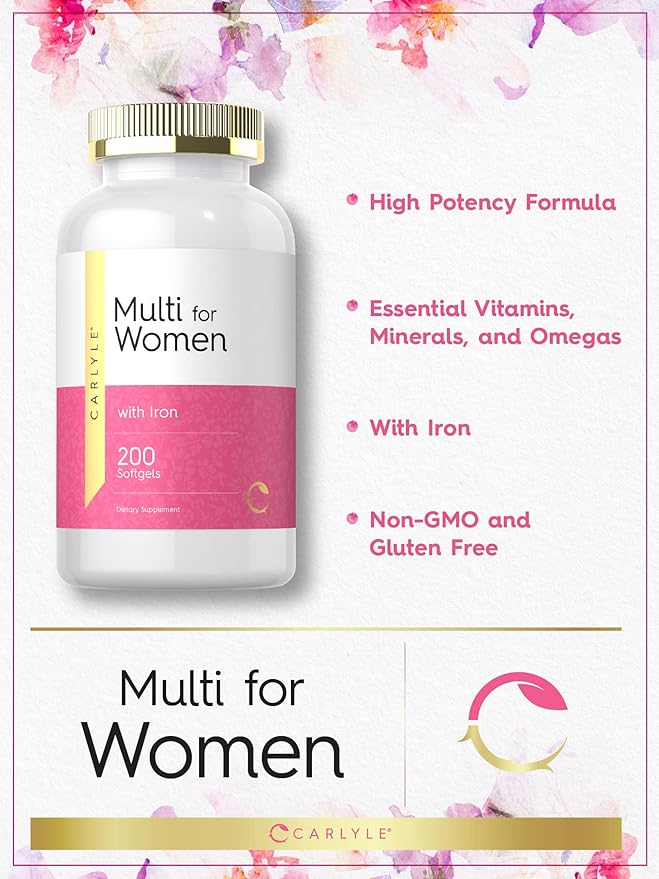 Carlyle Multivitamin for Women | 200 Softgels | Support Supplement with Iron | Essential Vitamins Minerals and Omegas | Non-GMO &amp Gluten Free Formula