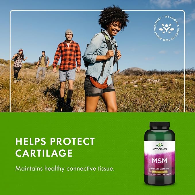 Swanson MSM - Essential Minerals Promoting Mobility &amp Joint Health Support - Helps to Maintain Connective Tissue Health Including Cartilage Collagen &amp Hair - (240 Capsules 1000mg Each) 4 Pa
