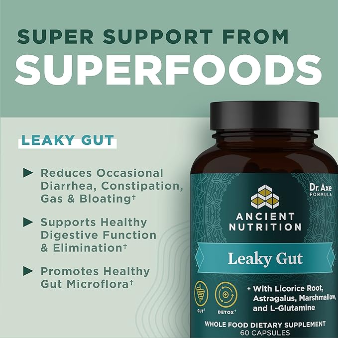 Ancient Nutrition Leaky Gut Capsules 60 Count + Digestive Enzymes Capsules 90 Count