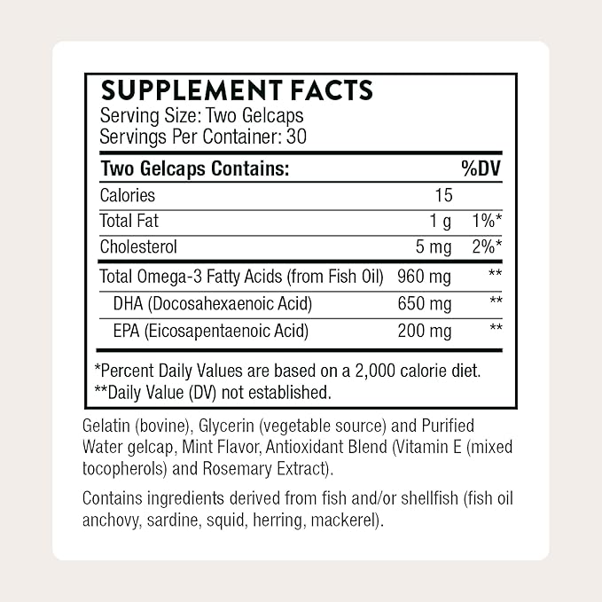 THORNE - Prenatal DHA - 650 mg DHA and 200 mg of EPA - Supports Baby’s Brain &amp Nervous System Development from Pregnancy to Nursing* - 30 Servings
