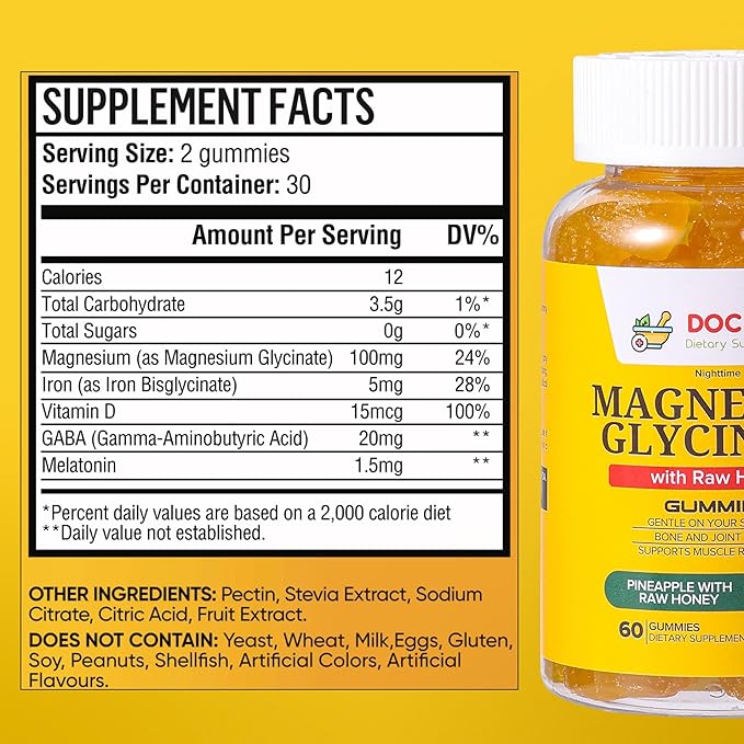 Magnesium Glycinate Gummies 100mg for Kids and Adults - Glicinato de Magnesio