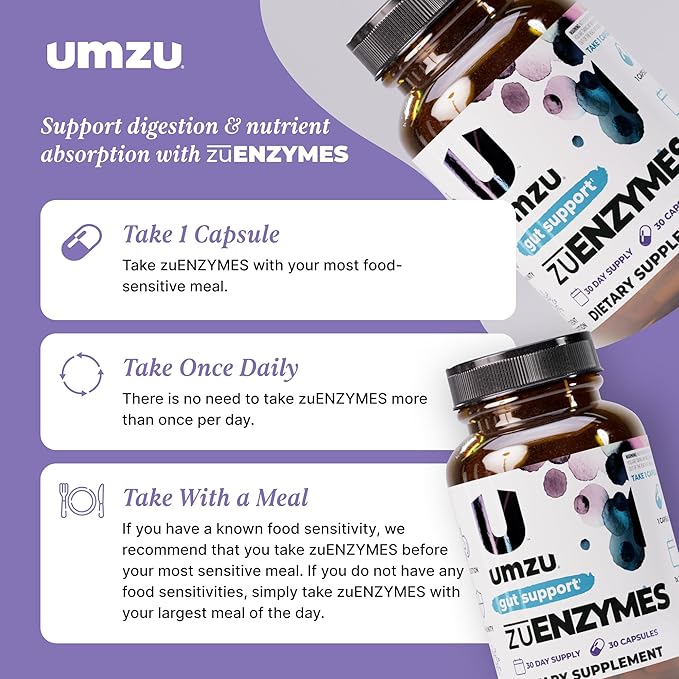 UMZU zuEnzymes Digestive Support Supplement (30 Day Supply) – 21 Enzyme Blend with Lipase Protease &amp Amylase – Digestive Enzymes for Gut Health &amp Probiotic Daily Digestive Wellness Support Fo