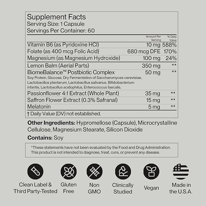 Anxiety &amp Stress Relief Supplement – Saffron &amp Postbiotic Supplement for Emotional Support – 1000x More Active Ingredients Than Probiotics. Made with BiomeBalance in the USA 60 Capsules | Sec