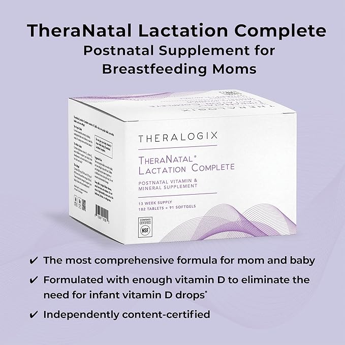 Theralogix TheraNatal Lactation Complete Postnatal Vitamin Supplement - 13-Week Supply - Breastfeeding Supplement for Women - NSF Certified - 182 Tablets &amp 91 Softgels