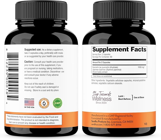 Sandhu's Quercetin 1000mg per Serving 120 Count (Pack of 2) &amp Liver Renew Detox Cleanse (70 Count)| Supports Immune Respiratory and Digestive Health
