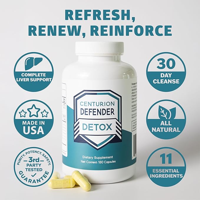 Centurion Defender Liver Cleanse &amp Repair Supplement with Phosphatidylcholine Vitamin B6 Folate L-Methionine and R-lipoic Acid 180 Caps