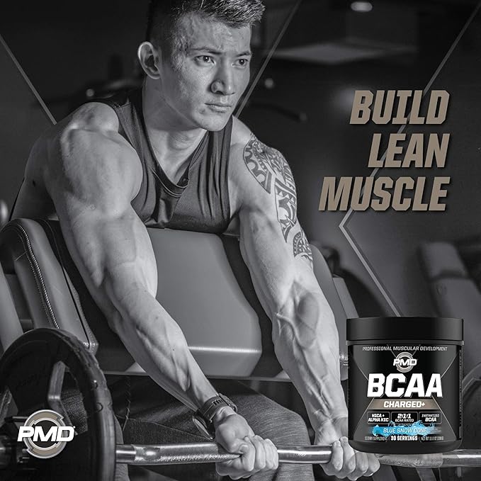 PMD Sports BCAA Charged Delicious Amino Acid Drink Mix for Performance Recovery Endurance and Hydration - Increase Muscle Function for Workout and Daily Energy – Blue Snow Cone (30 Servings)