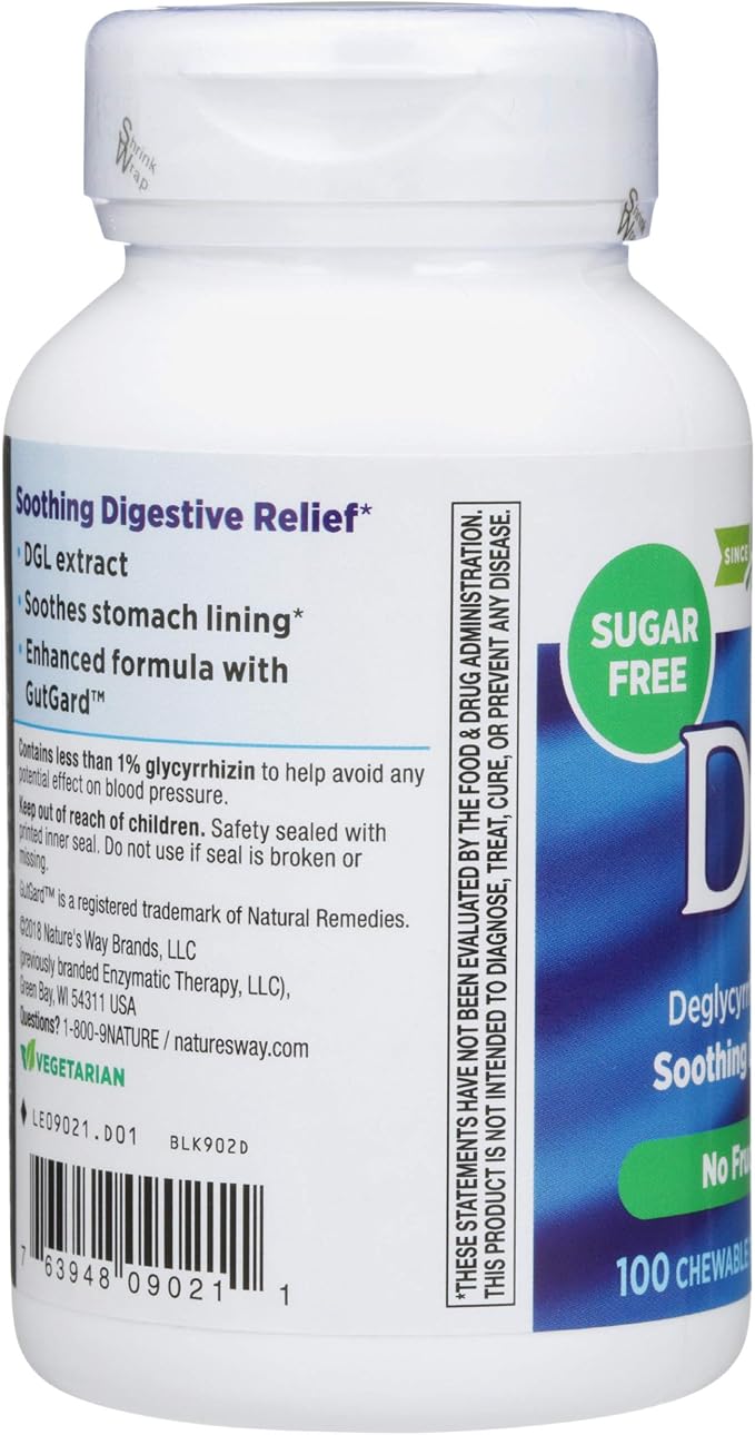 Enzymatic Therapy DGL (Without Fructose) 100 Chewable Tablets. Pack of 1