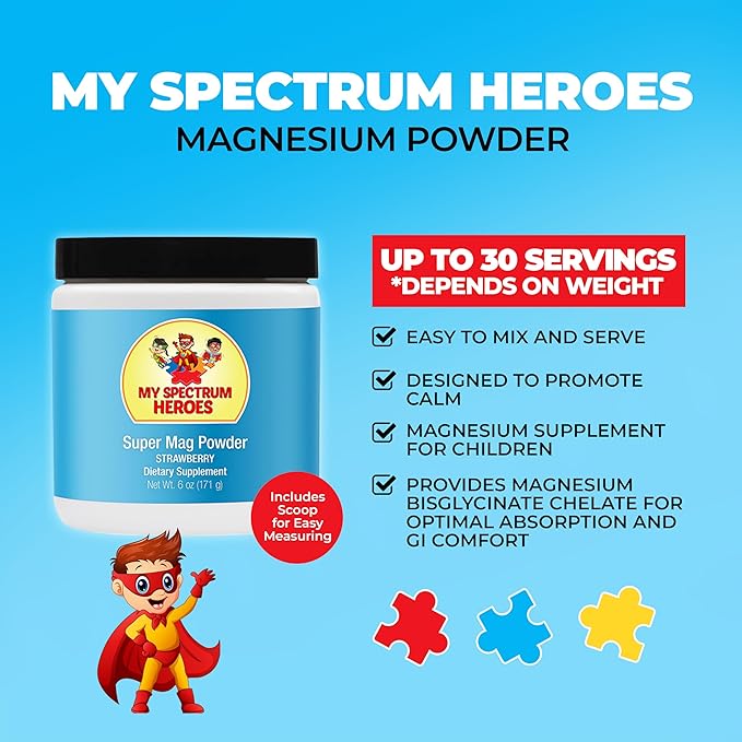 My Spectrum Heroes Calm Magnesium Powder - Gentle Magnesium Glycinate Drink Mix for Relaxation Sleep Support Digestive Health and Stress Relief - Vegan Gluten-Free 6oz (171g)