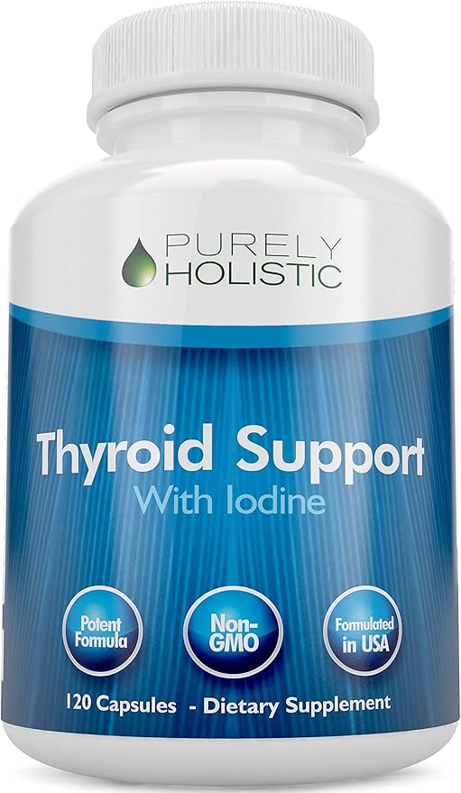 Thyroid Support Supplement with Iodine - 120 Capsules - 2 Month Supply - with L-Tyrosine B12 Magnesium Ashwagandha Kelp &amp More - Formulated for Women - Non GMO