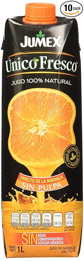 100% NATURAL DELICIOUS ORANGE JUICE WITHOUT PULP JUMEX UNICO FRESCO BRAND 34 fl oz