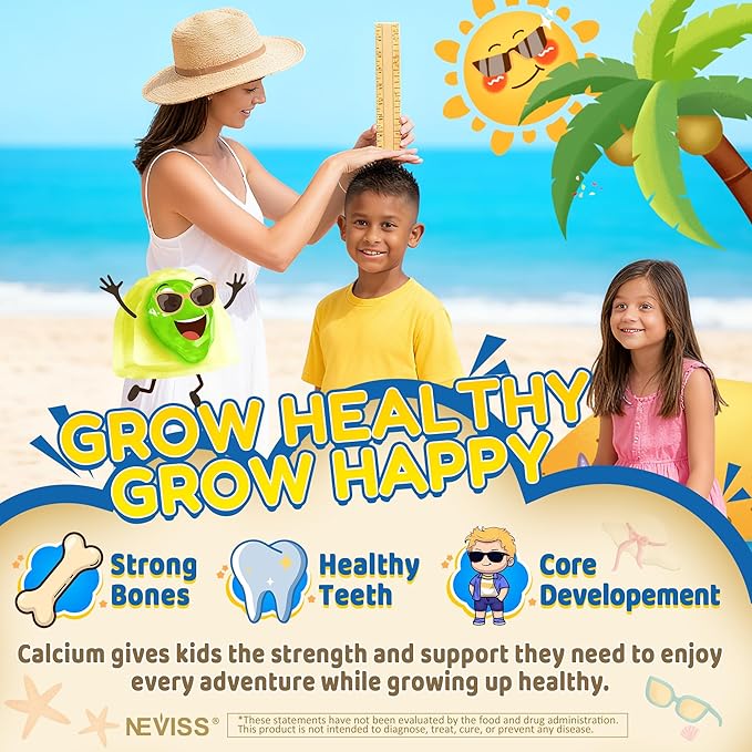 Kids Calcium Gummies + Vitamin D3 (1000IU/2000IU) K2 Magnesium Phosphorus Probiotic Algae Calcium Supplement for Kids 4+ &amp Teens for Bones &amp Teeth Extra Calcium Absorption Sugar Free 6
