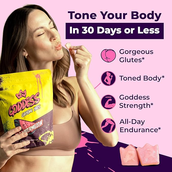 Primal Queen Goddess Creatine Gummies – Low-Sugar Chewable Creatine for Women | Booty and Muscle Builder Faster Recovery Strength | High-Potency Wild Watermelon Flavor – 150 Bites (5g per Serving)