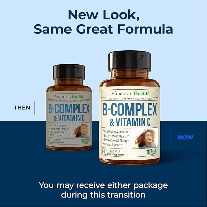 Vitamin B Complex with Vit C &amp Folic Acid (Folate) - 8 High Potency B Vitamins: B1 B2 B3 B5 B6 B7 Vitamin B12 + Biotin Choline &amp Inositol. Aids Mood Energy Nervous System &amp Immune