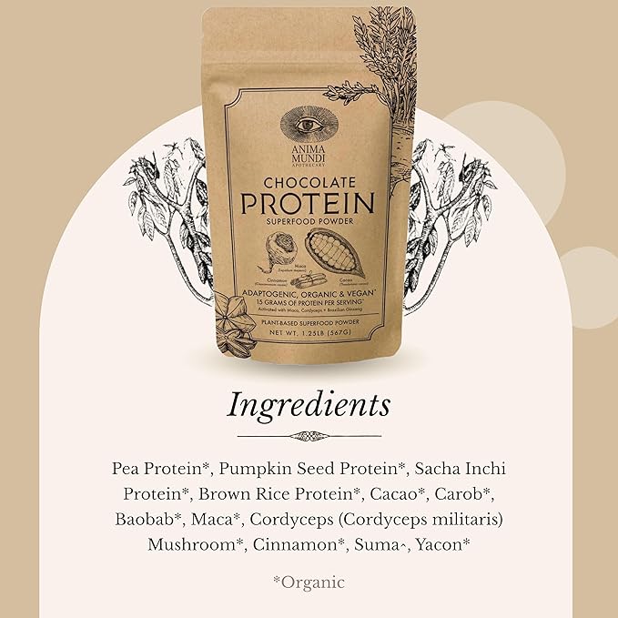 Anima Mundi Apothecary Qi Energy &amp Protein Superfood Powder - Adaptogenic Adrenal Support Supplement with Ashwagandha &amp Slippery Elm - Mood &amp Energy Support Supplement &amp Protein Powder