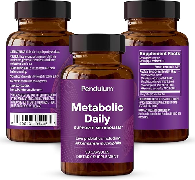 Pendulum Metabolic Daily - Multi-Strain Probiotic with Akkermansia muciniphila to Support Metabolism and Sustain Energy Levels - for Women and Men - 30 Capsules (1 Pack)