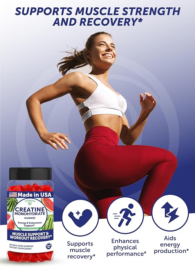 Lunakai USA Made Creatine &amp Super Mushroom Gummies Bundle – Daily Recovery &amp 10-Mushroom Complex Support – 60 Non-GMO Gummies Each