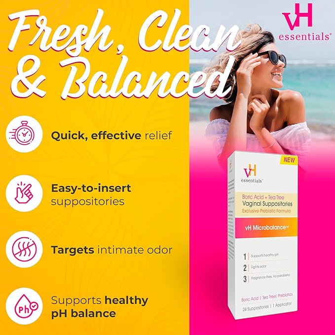 Jarrow Fem-Dophilus Probiotics 10 Billion CFU and vH Essentials Boric Acid Vaginal Suppositories with Tea Tree Oil and Lactic Acid - Feminine Health Bundle