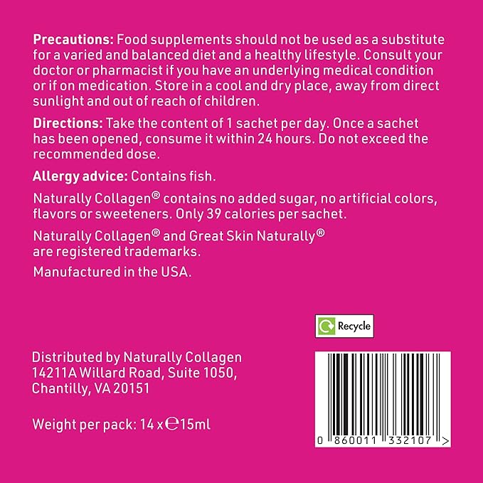 Premium Hydrolyzed Liquid Marine Collagen Supplement - 8000mg of Collagen per Sachet Plus 180mg VIT C - Natural Tropical Fruit Flavour - 14 Sachets per Box