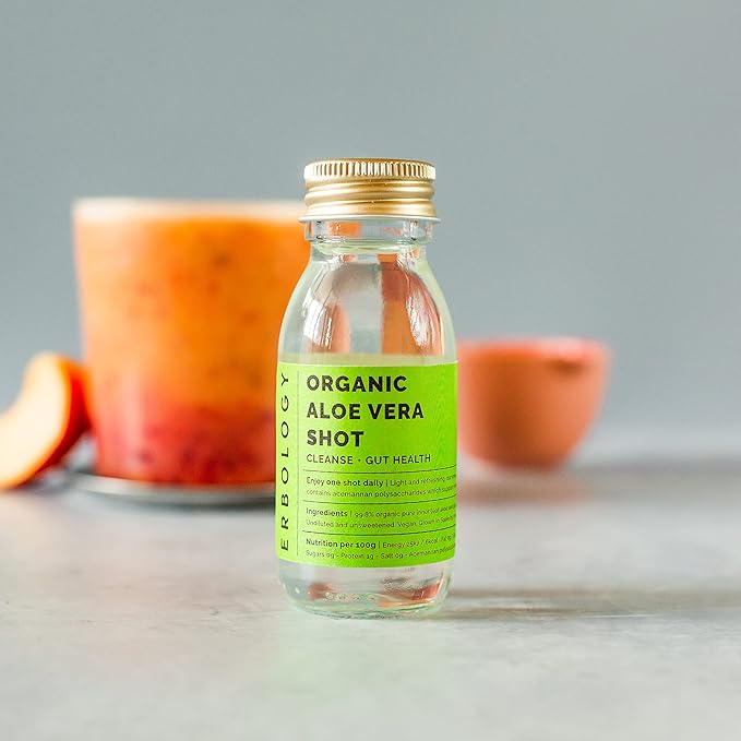 Erbology Organic Aloe Vera Juice 12 Daily Shots (2 fl oz) - Immunity Support and Detox - From Inner Leaf - Straight from Farm in Spain - Undiluted - No Added Sugar - Non-GMO - Recyclable Glass Bottle