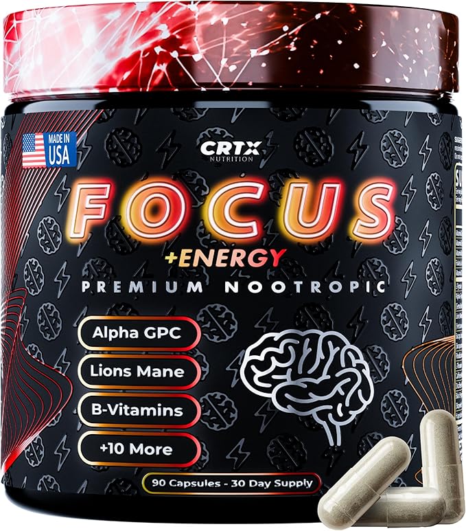 Nootropic Strongest Focus Supplement - Clinically Backed Ingredients Made in USA - Scientifically Backed Doses - Supplement for Brain Fog - AlphaGPC Lions Mane Rhodiola and More 10:1 90 Capsules