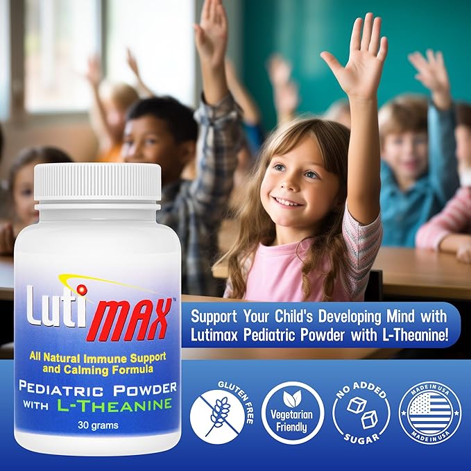 Lutimax Pediatric Powder Brain Supplement with Luteolin Rutin &amp LTheanine - Kids Memory Focus Muscle &amp Immune Support Brain Supplement - Nootropic Antioxidants for Brain Health Support 100