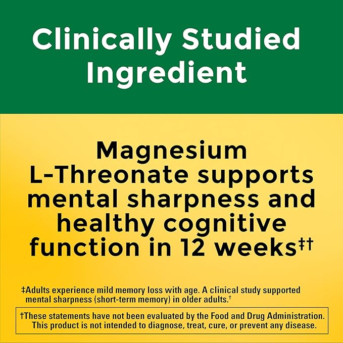 Nature Made Magnesium L-Threonate with Vitamin C &amp Vitamin D3 Provides 130 mg of Mag from 1800 mg Magnesium L Threonate Cognitive Support Magnesium Supplement 90 Capsules 30 Day Supply