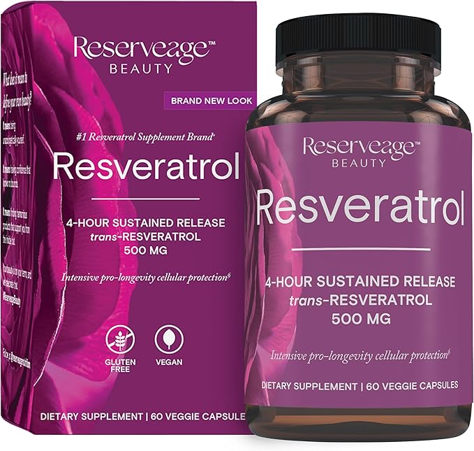 Reserveage Beauty Resveratrol 500 mg Antioxidant Supplement for Heart and Cellular Health Supports Healthy Aging and Immune System Paleo Keto 60 Capsules