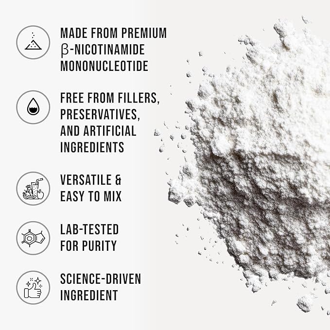 Pure NMN Powder Nicotinamide Mononucleotide Quick Dissolved NMN Supplement Powder 100% Unflavored NMN Supplement Supports NAD+ Levels Vegan Friendly Non-GMO 180 Servings 3.2 oz (90g)