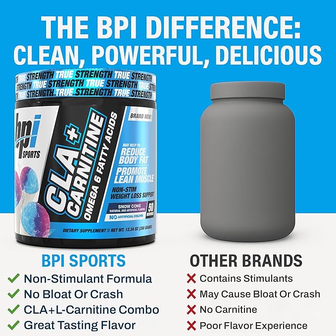 BPI Sports CLA + Carnitine – Conjugated Linoleic Acid – Weight Loss Formula – Metabolism Performance Lean Muscle – Caffeine Free – For Men &amp Women – Snow Cone – 50 servings – 12.34 oz.