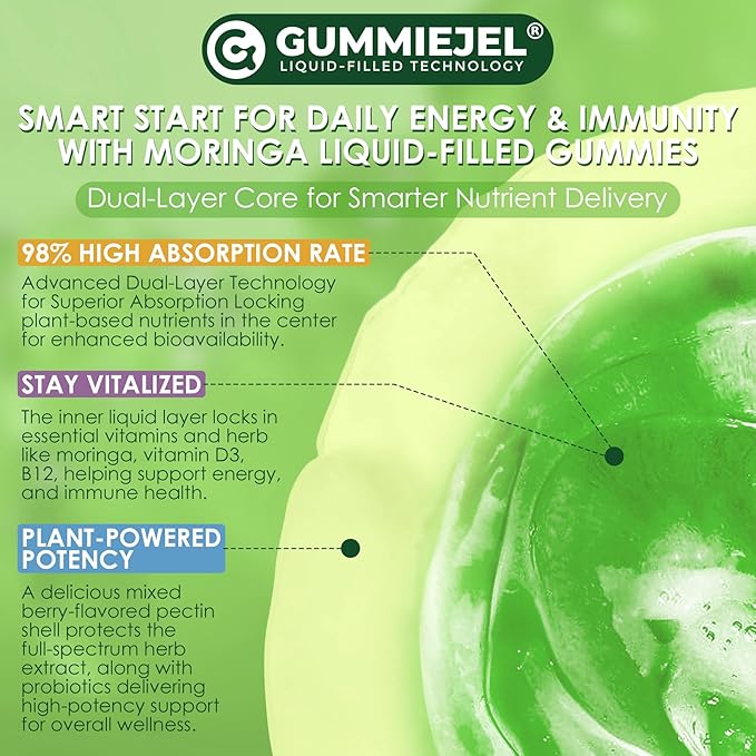 Moringa Gummies 1000mg for Women &amp Men Sugar-Free 13-in-1 Superfood with Turmeric Ashwagandha Trans-Resveratrol VB12 D3 Pure Moringa Leaf Supplement for Energy Immune SkinAntioxidant 60 C