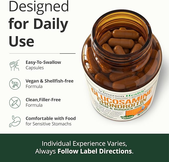Glucosamine Chondroitin MSM – Joint Support Supplement for Women and Men with Glucosamine Sulfate 1500 mg Chondroitin and MSM – for Cartilage Joint Health and Flexibility – 90 Capsules Vegan
